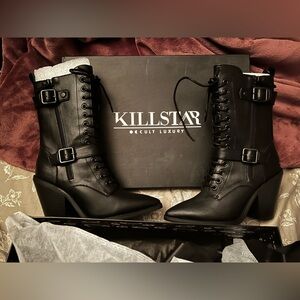 Killstar Beatrix Black Gothic Witchy Boots with Buckles Laces Zippers